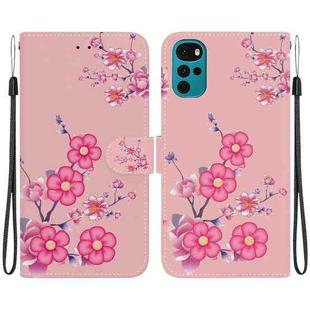 For Motorola Moto G22 Crystal Texture Colored Drawing Leather Phone Case(Cherry Blossoms)