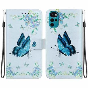 For Motorola Moto G22 Crystal Texture Colored Drawing Leather Phone Case(Blue Pansies)