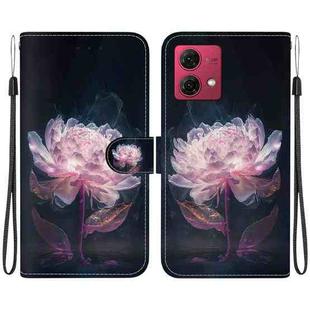 For Motorola Moto G84 Crystal Texture Colored Drawing Leather Phone Case(Purple Peony)