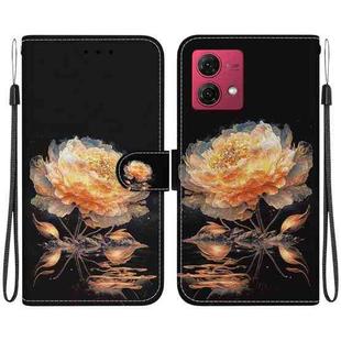 For Motorola Moto G84 Crystal Texture Colored Drawing Leather Phone Case(Gold Peony)