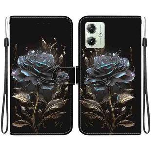 For Motorola Moto G54 Crystal Texture Colored Drawing Leather Phone Case(Black Rose)