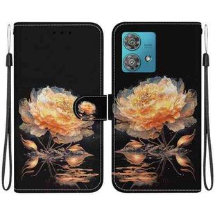 For Motorola Edge 40 Neo Crystal Texture Colored Drawing Leather Phone Case(Gold Peony)