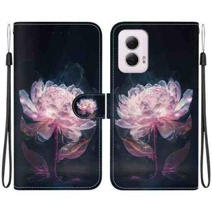 For Motorola Moto G Power 5G 2024 Crystal Texture Colored Drawing Leather Phone Case(Purple Peony)