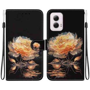 For Motorola Moto G Power 5G 2024 Crystal Texture Colored Drawing Leather Phone Case(Gold Peony)