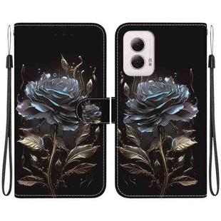 For Motorola Moto G Power 5G 2024 Crystal Texture Colored Drawing Leather Phone Case(Black Rose)