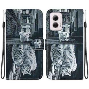 For Motorola Moto G Power 5G 2024 Crystal Texture Colored Drawing Leather Phone Case(Cat Tiger Reflection)