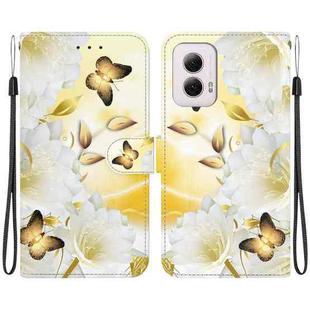 For Motorola Moto G Power 5G 2024 Crystal Texture Colored Drawing Leather Phone Case(Gold Butterfly Epiphyllum)