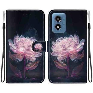 For Motorola Moto G Play 4G 2024 Crystal Texture Colored Drawing Leather Phone Case(Purple Peony)