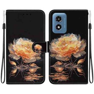 For Motorola Moto G Play 4G 2024 Crystal Texture Colored Drawing Leather Phone Case(Gold Peony)