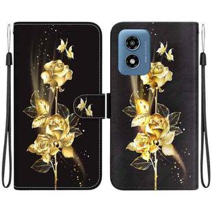 For Motorola Moto G Play 4G 2024 Crystal Texture Colored Drawing Leather Phone Case(Gold Butterfly Rose)