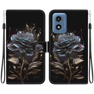 For Motorola Moto G Play 4G 2024 Crystal Texture Colored Drawing Leather Phone Case(Black Rose)