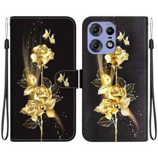 For Motorola Edge 50 Pro Crystal Texture Colored Drawing Leather Phone Case(Gold Butterfly Rose)