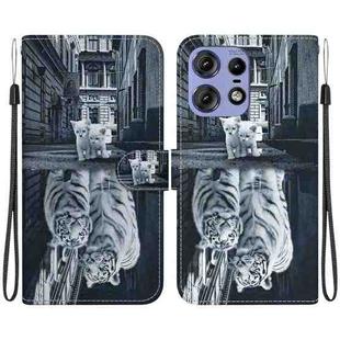 For Motorola Edge 50 Pro Crystal Texture Colored Drawing Leather Phone Case(Cat Tiger Reflection)