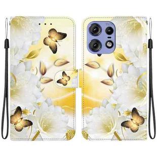 For Motorola Edge 50 Pro Crystal Texture Colored Drawing Leather Phone Case(Gold Butterfly Epiphyllum)