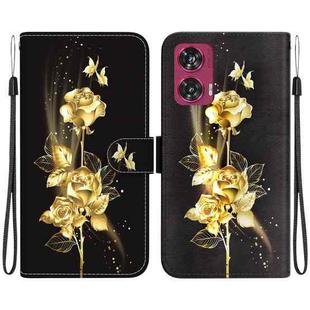 For Motorola Edge 50 Fusion Crystal Texture Colored Drawing Leather Phone Case(Gold Butterfly Rose)