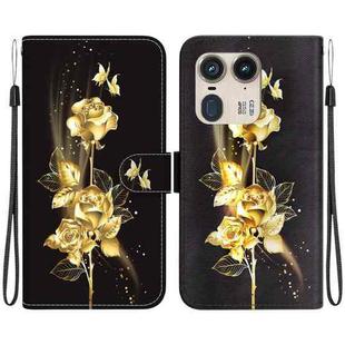 For Motorola Edge 50 Ultra Crystal Texture Colored Drawing Leather Phone Case(Gold Butterfly Rose)