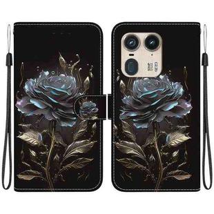 For Motorola Edge 50 Ultra Crystal Texture Colored Drawing Leather Phone Case(Black Rose)