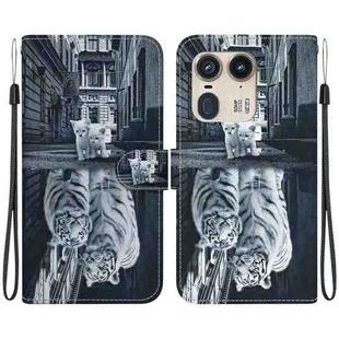 For Motorola Edge 50 Ultra Crystal Texture Colored Drawing Leather Phone Case(Cat Tiger Reflection)