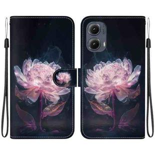 For Motorola Edge 2024 Crystal Texture Colored Drawing Leather Phone Case(Purple Peony)