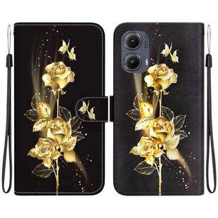 For Motorola Edge 2024 Crystal Texture Colored Drawing Leather Phone Case(Gold Butterfly Rose)