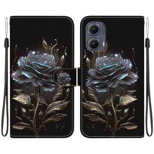 For Motorola Edge 2024 Crystal Texture Colored Drawing Leather Phone Case(Black Rose)