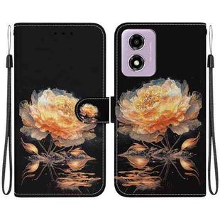 For Motorola Moto G04s / Moto E14 Crystal Texture Colored Drawing Leather Phone Case(Gold Peony)