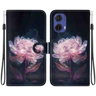 For Motorola Moto G85 Crystal Texture Colored Drawing Leather Phone Case(Purple Peony)