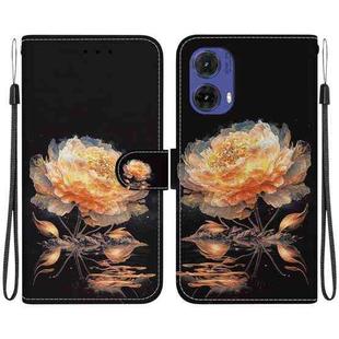 For Motorola Moto G85 Crystal Texture Colored Drawing Leather Phone Case(Gold Peony)