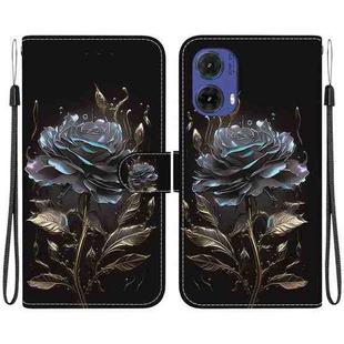 For Motorola Moto G85 Crystal Texture Colored Drawing Leather Phone Case(Black Rose)