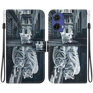 For Motorola Moto G85 Crystal Texture Colored Drawing Leather Phone Case(Cat Tiger Reflection)