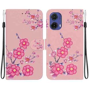 For Motorola Moto G85 Crystal Texture Colored Drawing Leather Phone Case(Cherry Blossoms)