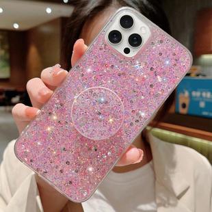 For iPhone 15 Pro Max Starry Sequin Round Stand Epoxy TPU Phone Case(Pink)