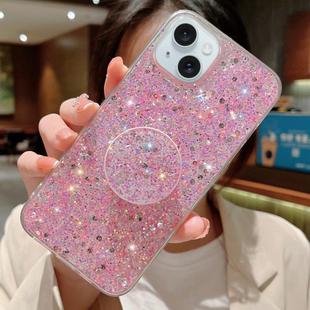 For iPhone 14 Starry Sequin Round Stand Epoxy TPU Phone Case(Pink)
