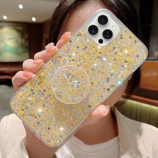 For iPhone 12 Pro Starry Sequin Round Stand Epoxy TPU Phone Case(Yellow)
