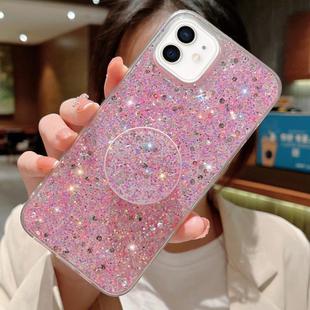 For iPhone 11 Starry Sequin Round Stand Epoxy TPU Phone Case(Pink)