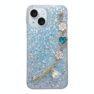 For iPhone 14 Plus Starry Sequin Love Gem Chain Epoxy TPU Phone Case(Blue)