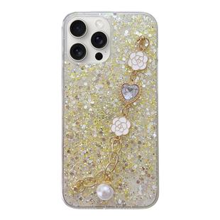 For iPhone 14 Pro Max Starry Sequin Love Gem Chain Epoxy TPU Phone Case(Yellow)