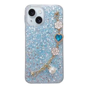 For iPhone 13 mini Starry Sequin Love Gem Chain Epoxy TPU Phone Case(Blue)