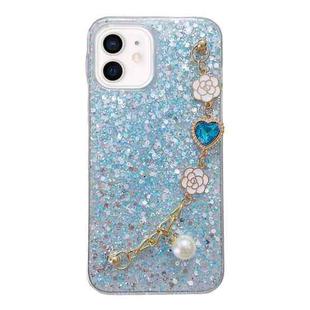 For iPhone 12 Starry Sequin Love Gem Chain Epoxy TPU Phone Case(Blue)