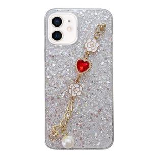 For iPhone 12 Starry Sequin Love Gem Chain Epoxy TPU Phone Case(Silver)