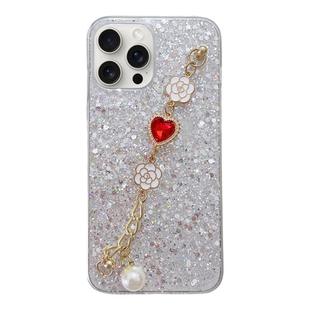For iPhone 12 Pro Max Starry Sequin Love Gem Chain Epoxy TPU Phone Case(Silver)