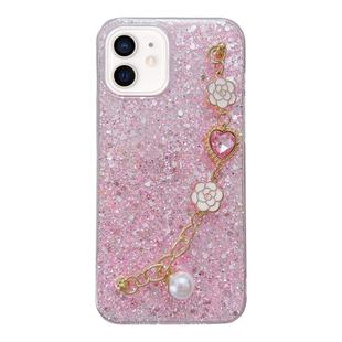 For iPhone 12 mini Starry Sequin Love Gem Chain Epoxy TPU Phone Case(Pink)