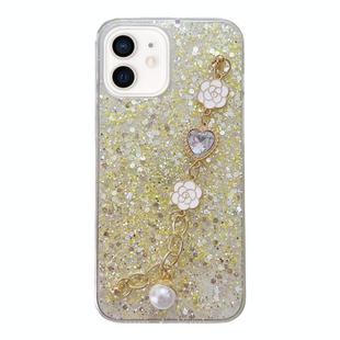 For iPhone 11 Starry Sequin Love Gem Chain Epoxy TPU Phone Case(Yellow)