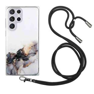 For Samsung Galaxy S24 Ultra 5G Hollow Marble Pattern TPU Shockproof Phone Case with Rope(Black)
