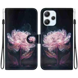 For Xiaomi Redmi 12 Crystal Texture Colored Drawing Leather Phone Case(Purple Peony)
