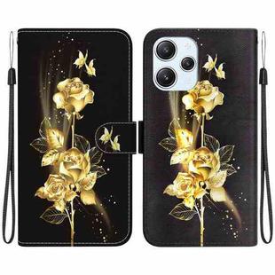 For Xiaomi Redmi 12 Crystal Texture Colored Drawing Leather Phone Case(Gold Butterfly Rose)