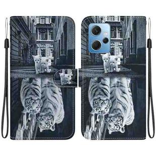 For Xiaomi Redmi Note 12 4G Global Crystal Texture Colored Drawing Leather Phone Case(Cat Tiger Reflection)