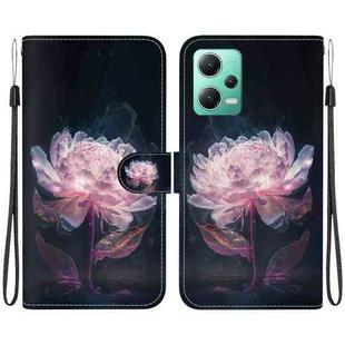 For Xiaomi Redmi Note 12 5G Crystal Texture Colored Drawing Leather Phone Case(Purple Peony)