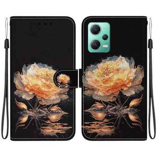 For Xiaomi Redmi Note 12 5G Crystal Texture Colored Drawing Leather Phone Case(Gold Peony)