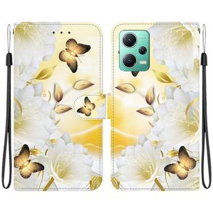 For Xiaomi Redmi Note 12 5G Crystal Texture Colored Drawing Leather Phone Case(Gold Butterfly Epiphyllum)